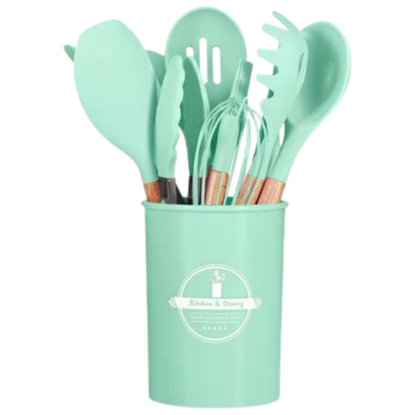 Kit Utensílios Cozinha 12 Peças Silicone Antiaderente (VERDE