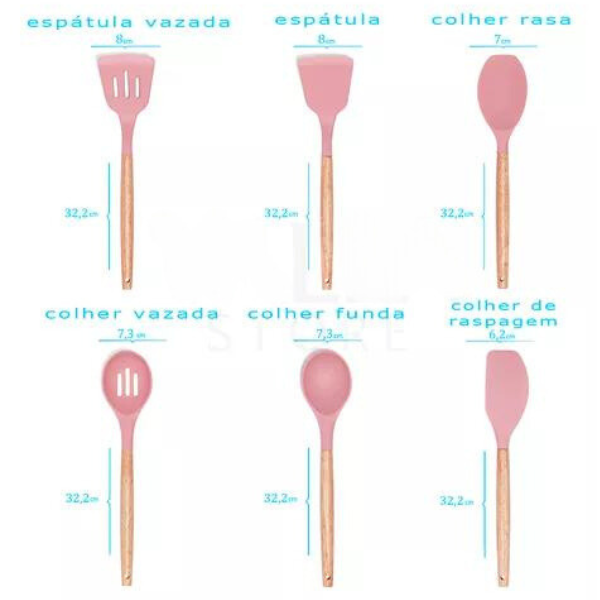 Kit Utensílios Cozinha 12 Peças Silicone Antiaderente (ROSA)