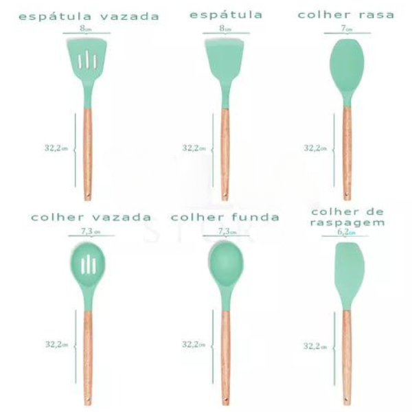 Kit Utensílios Cozinha 12 Peças Silicone Antiaderente (VERDE