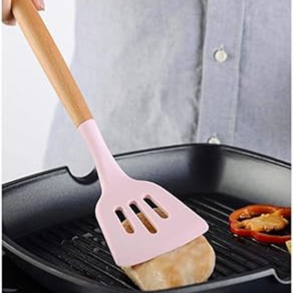 Kit Utensílios Cozinha 12 Peças Silicone Antiaderente (ROSA)