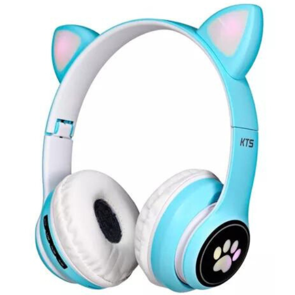 Fone Gatinho Azul Colorido Bluetooth