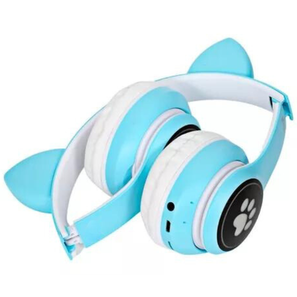 Fone Gatinho Azul Colorido Bluetooth