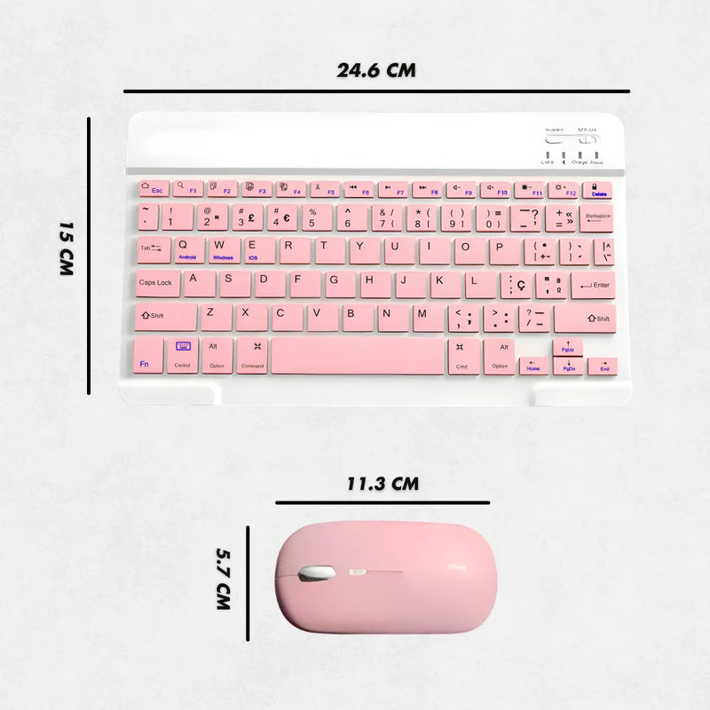 Teclado Sem Fio Bluetooth Recarregável Com Mouse - ROSA