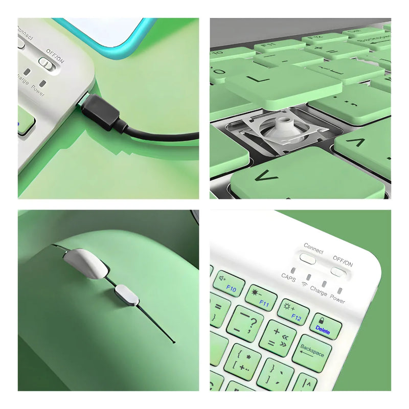 Teclado Sem Fio Bluetooth Recarregável Com Mouse - VERDE