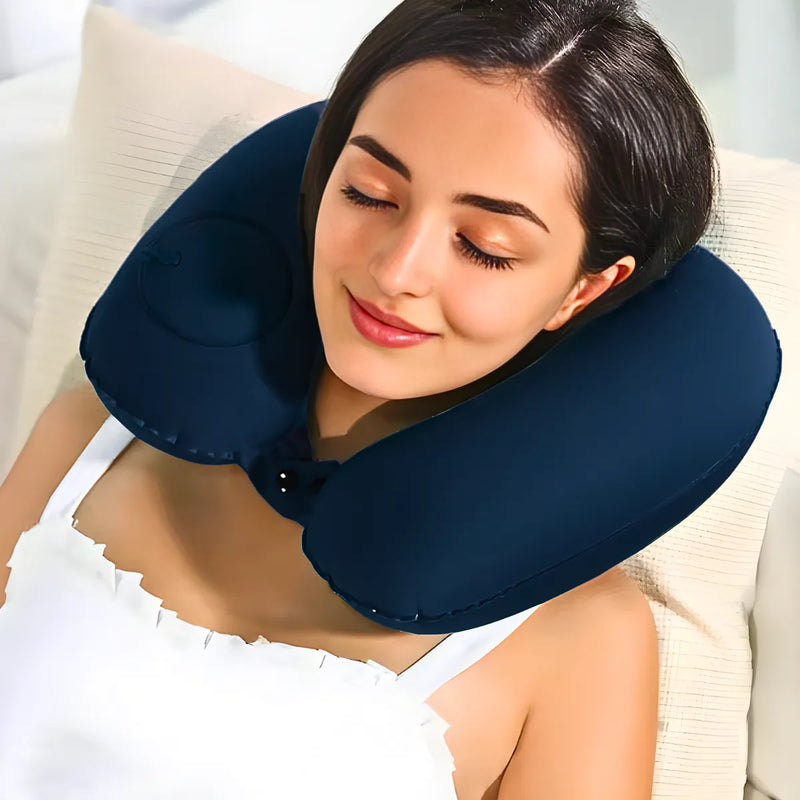 Travesseiro Almofada de Pescoço Inflável e Portátil - AZUL E