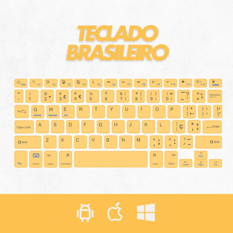 Teclado Sem Fio Bluetooth Recarregável Com Mouse - AMARELO