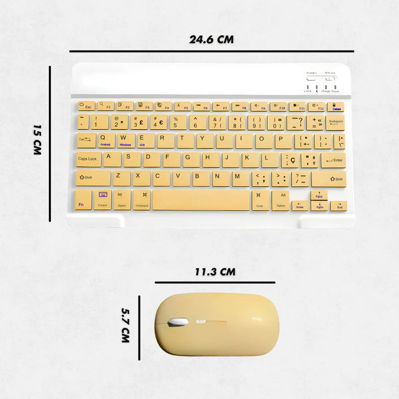 Teclado Sem Fio Bluetooth Recarregável Com Mouse - AMARELO