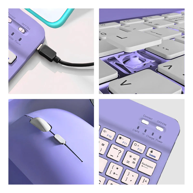 Kit Teclado roxo com mouse recarregavel