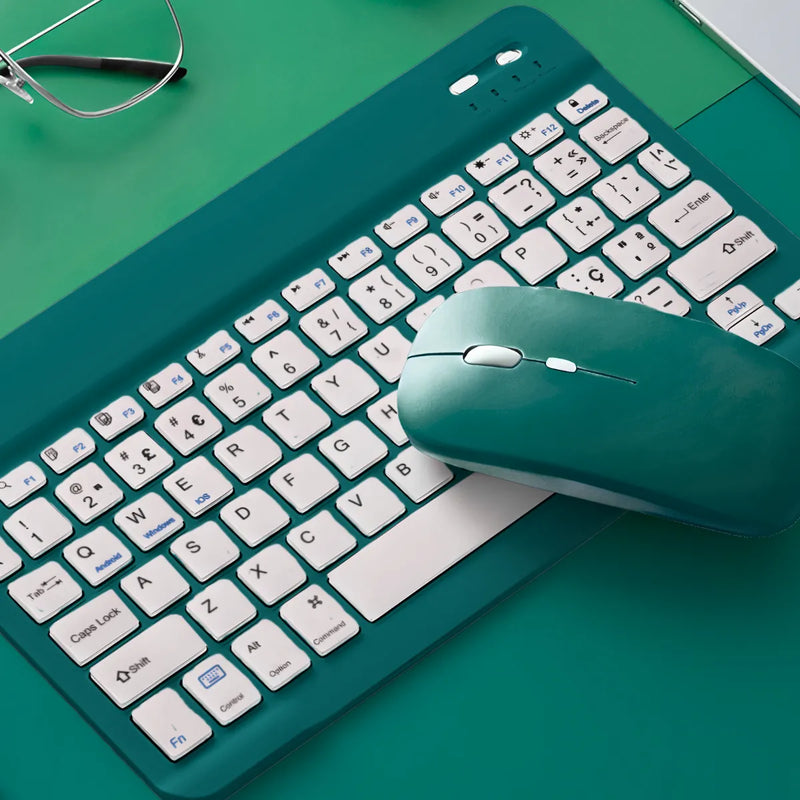 Teclado Sem Fio Bluetooth Recarregável Com Mouse - VERDE ESC
