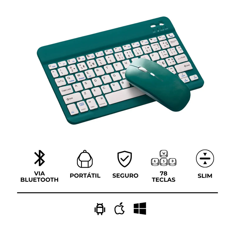 Teclado Sem Fio Bluetooth Recarregável Com Mouse - VERDE ESC