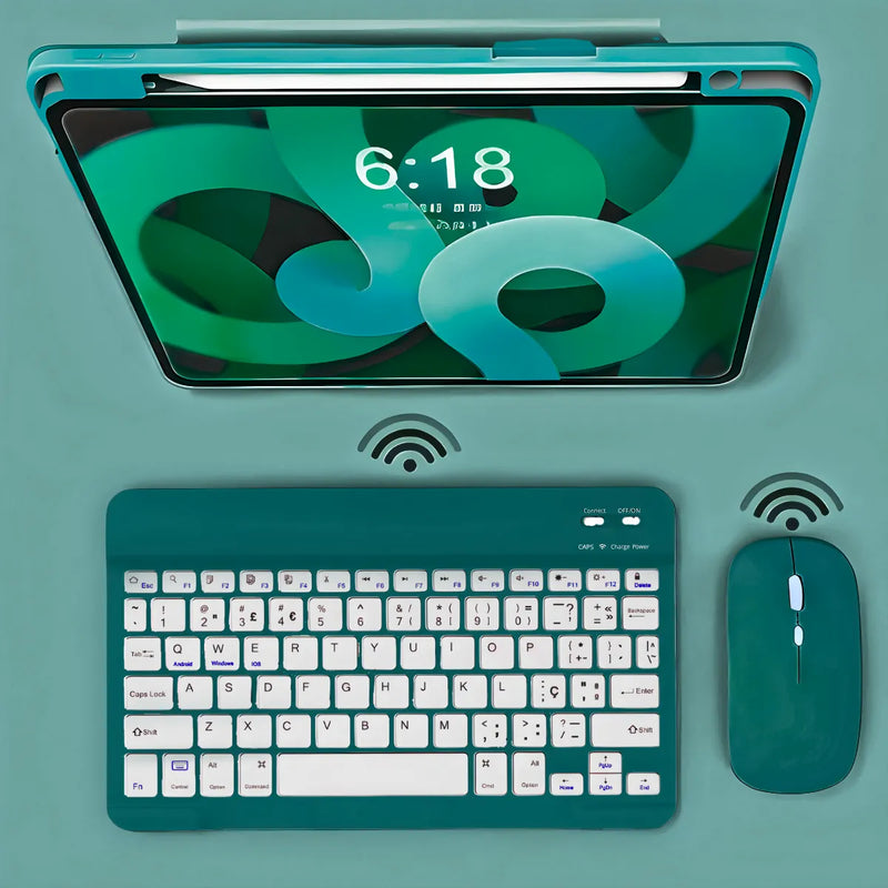 Teclado Sem Fio Bluetooth Recarregável Com Mouse - VERDE ESC