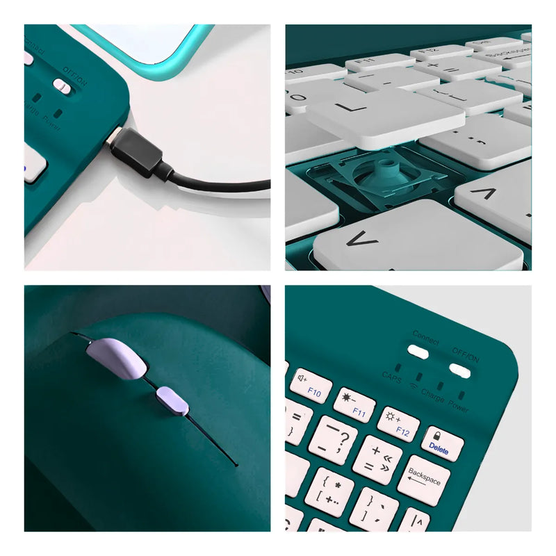 Teclado Sem Fio Bluetooth Recarregável Com Mouse - VERDE ESC