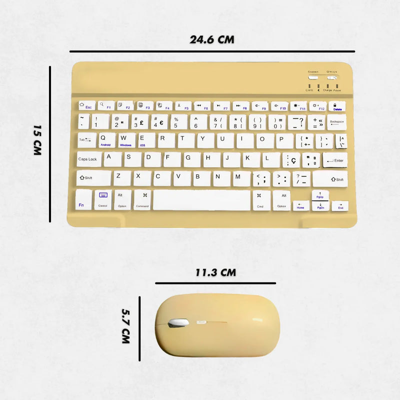 Teclado Sem Fio Bluetooth Recarregável Com Mouse - AMARELO