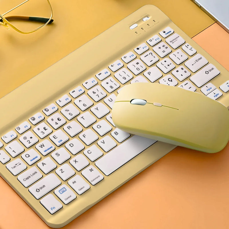 Teclado Sem Fio Bluetooth Recarregável Com Mouse - AMARELO