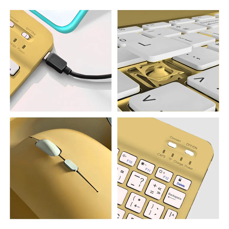 Teclado Sem Fio Bluetooth Recarregável Com Mouse - AMARELO