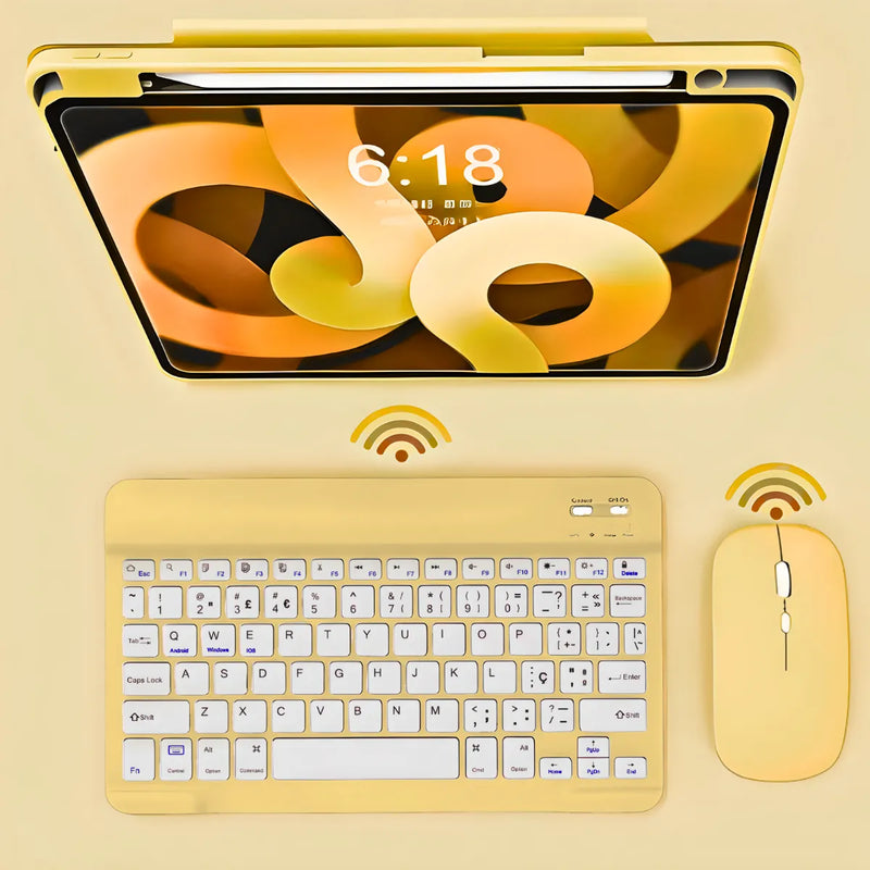 Teclado Sem Fio Bluetooth Recarregável Com Mouse - AMARELO