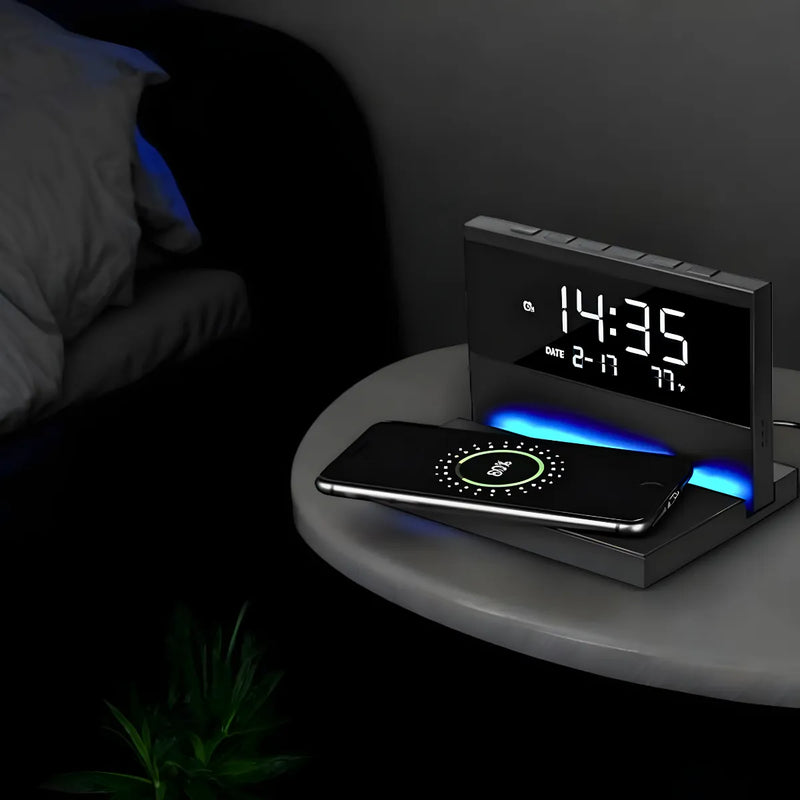 Carregador Indução + Relógio Despertador com mostrador de te