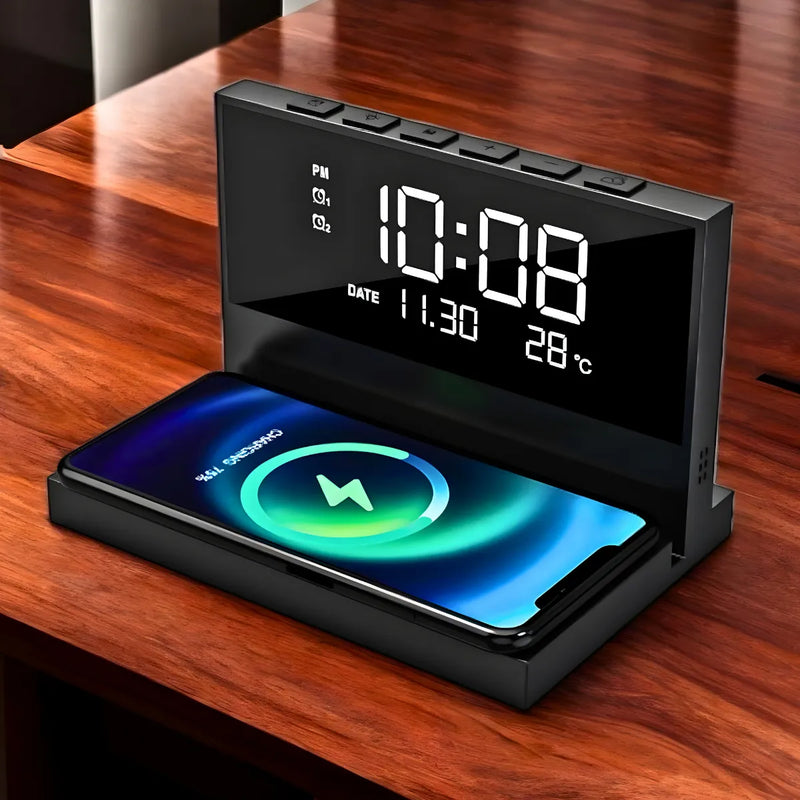 Carregador Indução + Relógio Despertador com mostrador de te