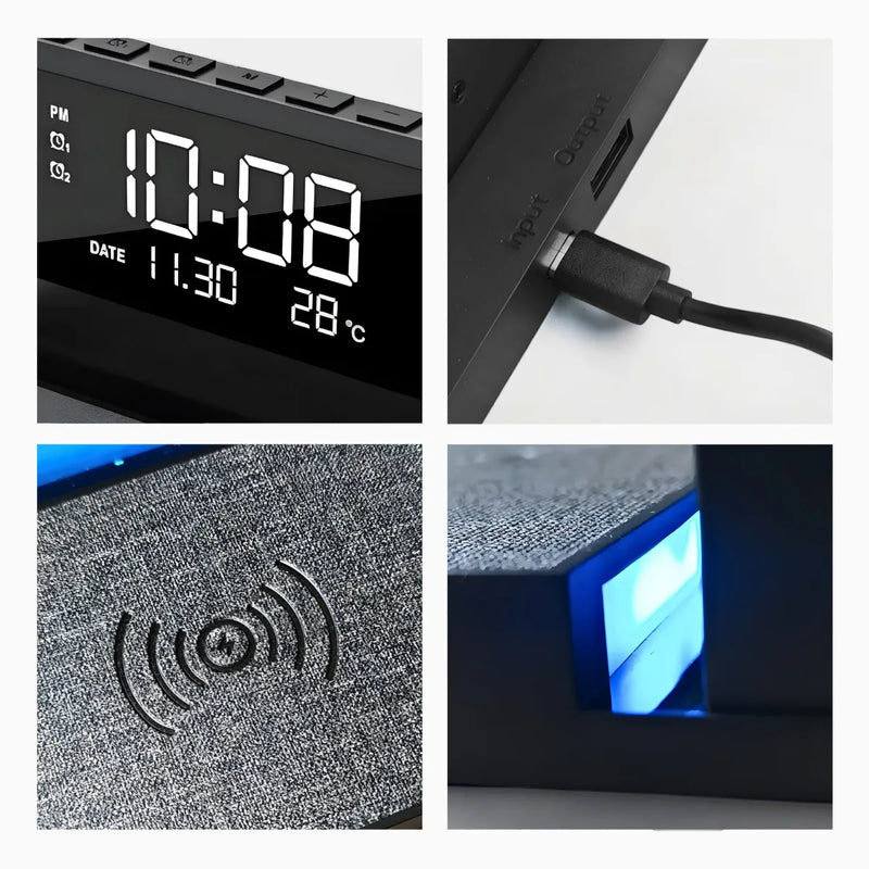 Carregador Indução + Relógio Despertador com mostrador de te