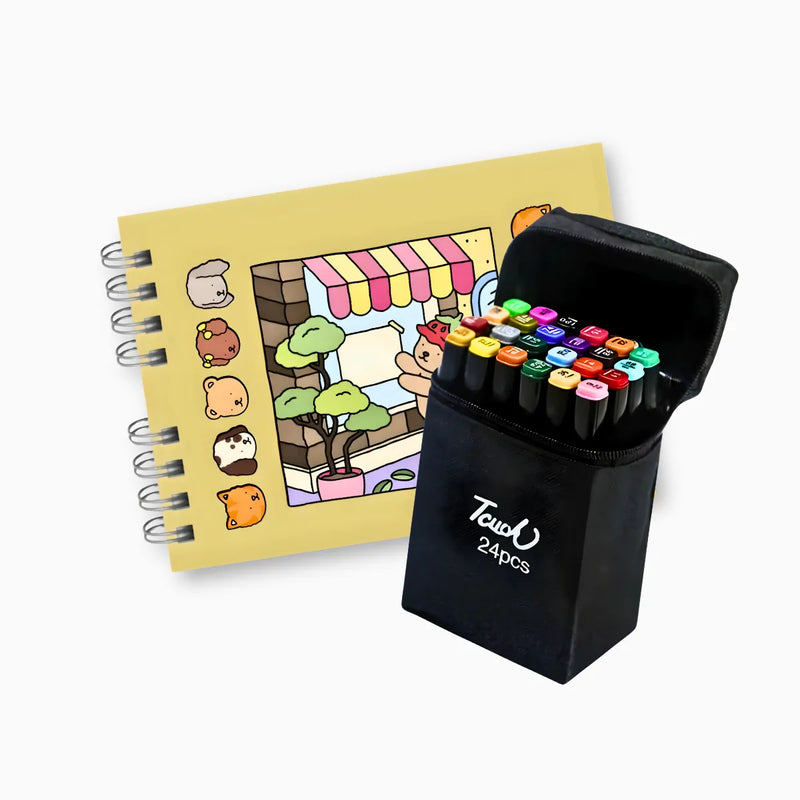 Kit Livro De Colorir Capa Dura + 24 Canetinhas - AMARELO