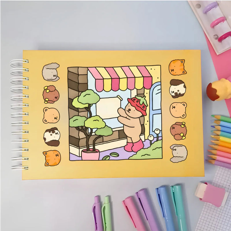 Kit Livro De Colorir Capa Dura + 24 Canetinhas - AMARELO