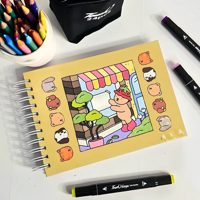 Kit Livro De Colorir Capa Dura + 24 Canetinhas - AMARELO