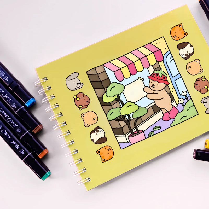 Kit Livro De Colorir Capa Dura + 24 Canetinhas - AMARELO