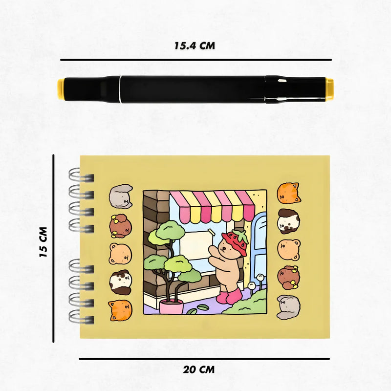 Kit Livro De Colorir Capa Dura + 24 Canetinhas - AMARELO