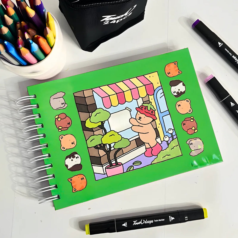 Kit Livro De Colorir Capa Dura + 24 Canetinhas - VERDE