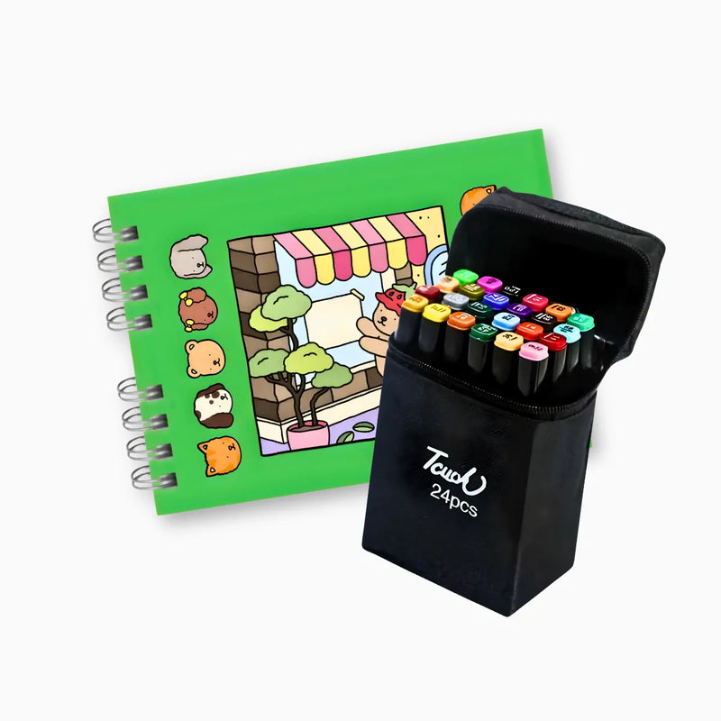 Kit Livro De Colorir Capa Dura + 24 Canetinhas - VERDE
