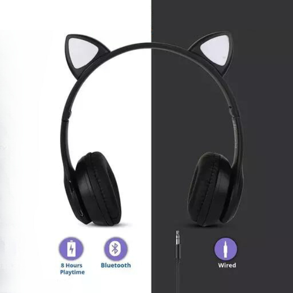 Fone de Orelha De Gato Led Colorido bluetooth