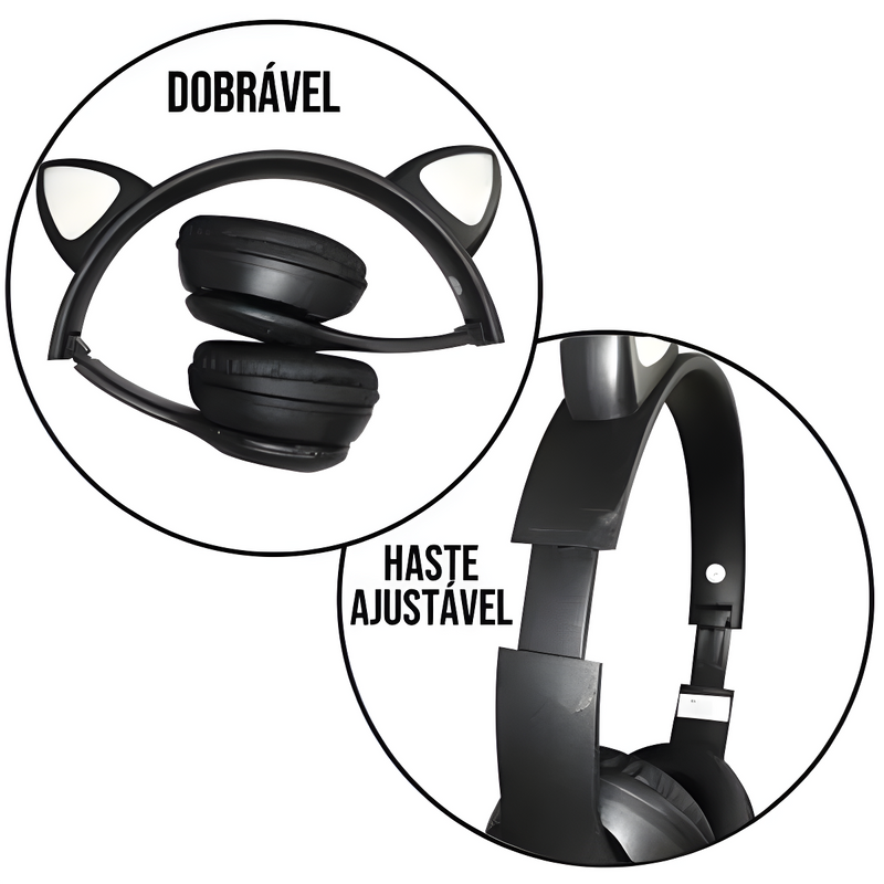 Fone de Orelha De Gato Led Colorido bluetooth