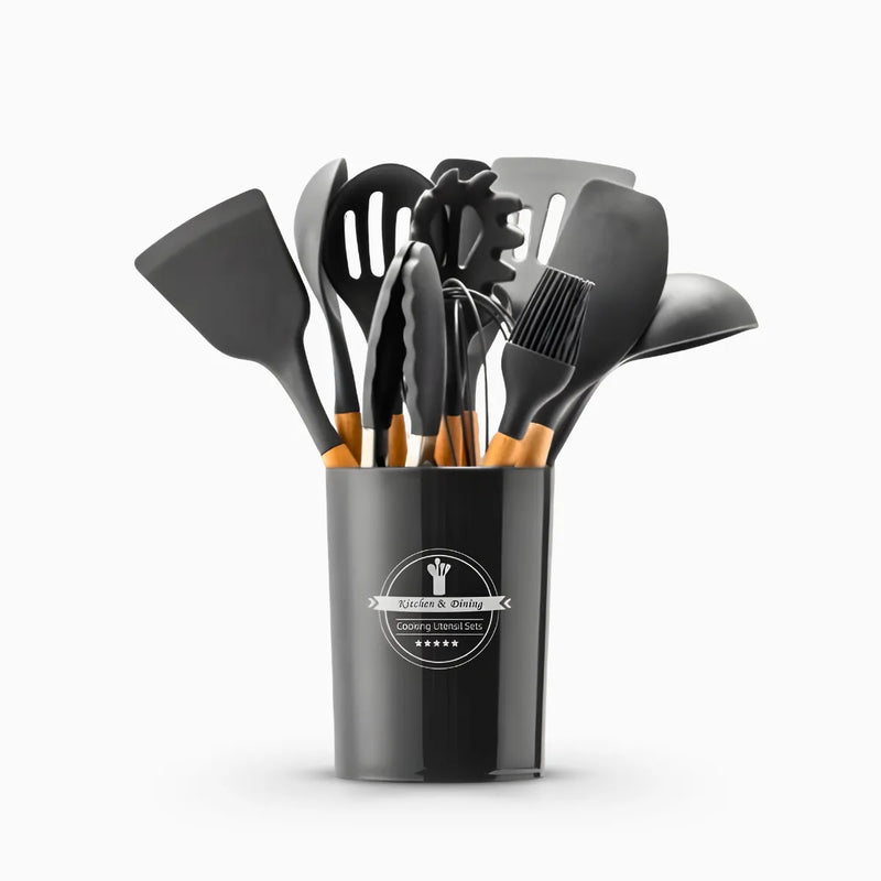Kit Utensílios Cozinha 12 Peças Silicone Antiaderente - CINZ